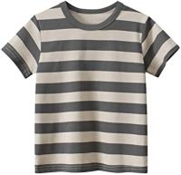 Boys 1 Pack Short Sleeve Striped Crew Neck Tee T Shirts Without Tag (Assorted Color Multipacks) Boy 5 (Dark Gray, 12-24 Months)