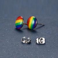 QianXing Shop Rainbow Earring Charm Stainless Steel Ear Studs for Men Women Fashion Jewelry Gift