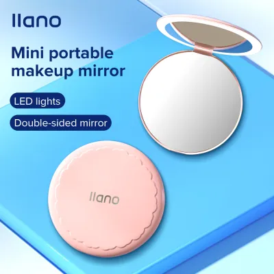 llano กระจกแต่งหน้าแบบพกพา 2X เติมแสง ของขวัญล้ำค่า พร้อมไฟ 12LED 【สายชาร์จ USB ฟรี】