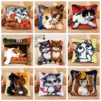 Smyrna Latch Hook Pillow Cute Cat Carpet Embroidery Do-It-Yourself Carpet Cushion Button Package Latch Hook Rug Kits knoopkussen