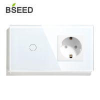 BSEED Mvava Touch Switch 1 Gang 1 Way 2 Way With EU Standard Socket Black White Gold Crystal Glass Panel Switches Backlight