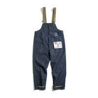 Madden เครื่องมืออเมริกัน Retro Navy Deck Bib ฤดูใบไม้ร่วงล้าง Denim สีแดงหูยีนส์ขากระบอกผู้ชายสลิง