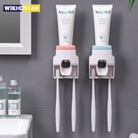 WIKHOSTAR Lazy Toothpaste Dispenser Squeezer Toothbrush Holder Accessories Storage Rack