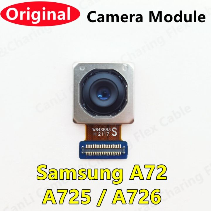 กล้องด้านหน้าด้านหลังของแท้เหมาะสำหรับ Samsung Galaxy A72 A725 A726ด้านหลังแบบเซลฟี่ด้านหน้าส่วนหน้าโมดูลกล้องอะไหล่แบบยืดหยุ่น