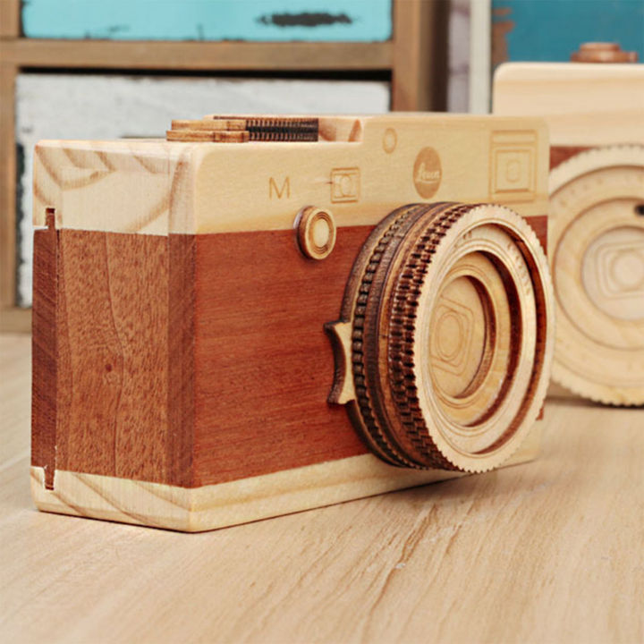 สงสัย-กล่องดนตรีเพลงทำนองไม้รูปทรงกล้องย้อนยุคกล่องดนตรีคลาสสิกสำหรับเป็นของขวัญวันเกิดของตกแต่งบ้าน