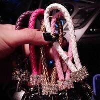 fgjfykjd 2PCS Colourful Rhinestone Key Chain Universal Luxury Key Chain Braided rope Nylon with Crystal Car Accessories for Girls