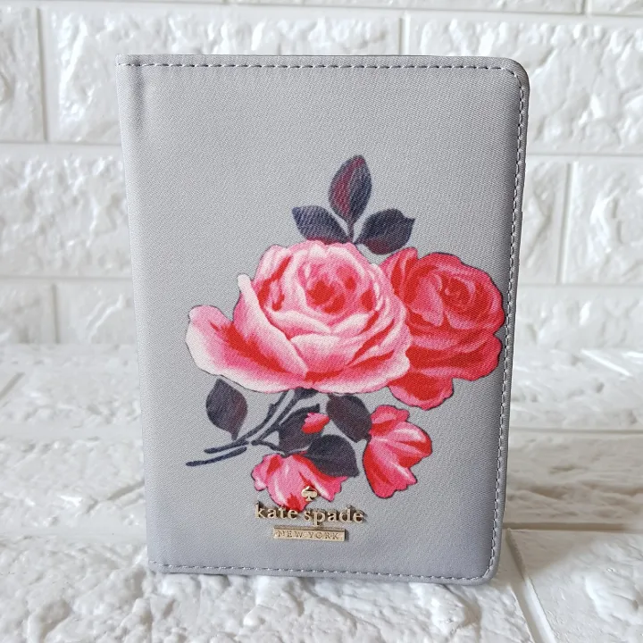 Original Kate Spade Passport Holder Two Rose Print Nylon Grey Lazada PH