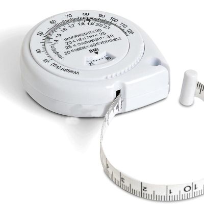 สายวัดเทปดัชนีมวลกายปุ่มกดค่า BMI ร่างกายล็อกยืดหดได้150ซม. เครื่องคิดเลขอาหารด้วยตัวเองง่ายเครื่องมือวัดผล