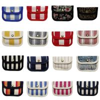 ✓▫ 2023 New Canvas Striped Coin Purse Mini Card Wallet Change Purses Women Girls Keys Earphone for CASE Little Bags