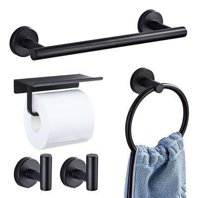 5 Pieces Bathroom Hardware Set, Include 16 Inches Towel Bar, Towel Ring, Toilet Paper Holder with Shelf, 2 Hooks