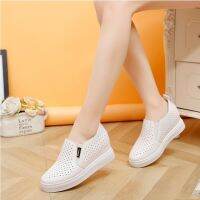 HOT★Hollow ผู้หญิง Wedges รองเท้าสตรีฤดูร้อนหนังแพลตฟอร์มรองเท้าผ้าใบสีขาว Lady Casual Loafers สบายรองเท้า