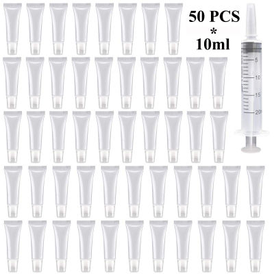 50 Pcs Empty Lip Gloss Tubes with Injector Funnels Clear Soft Lip Gloss Container Refillable Lipgloss Tubes for DIY Tool
