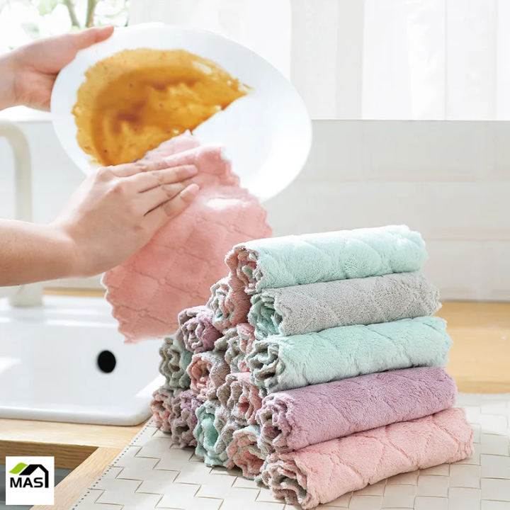 5Pcs Kitchen Cleaning Towels Cotton Dishcloth Super Absorbent Non-stick Oil  Reusable Cleaning Cloth Kitchen Daily