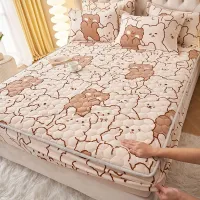 Quilted Elastic Fitted Bedsheets Set with Pillows Case Home Bedspreads for Single Double Bed Thickened Bed Mattress Covers 3pcs