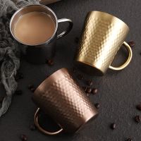 hotx【DT】 Hammered Texture Cup 304 Wall Anti-scalding Handle Juice Drink Mug