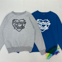 สีเทาสีน้ำเงิน HUMAN MADE Crewneck Men Women 1:1 Best Quality HUMAN MADE Heart Logo Oversized Sweatshirts