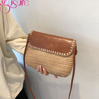Gusure Women Handmade Woven Straw Shoulder Bags Sling Crossbody Messenger Bag Ladies Summer Travel Beach Bags Small Handbags