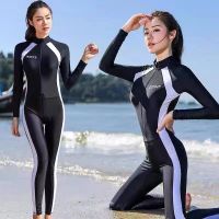 40-60kg ชุดดำน้ำหญิงชุดว่ายน้ำผู้หญิงซับในผ้าฝ้ายแขนยาวชิ้นเดียว Ladies wetsuit ชุดว่ายน้ำวันพีชไซส์ L XL XXL 2669