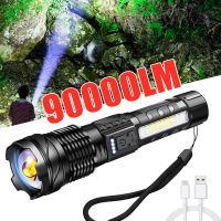 90000 LM IPX4 Waterproof LED Flashlights USB Rechargeable Telescopic Zoom Torch Outdoor Camping Tent Lamp Emergency Light Rechargeable  Flashlights