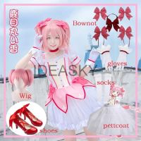 Puella Magi Madoka Magica Cosplay Dress Red Shoes Wig Girl Kaname Madoka Cosplay Costume Short Ball Dress With Bowknots Costume