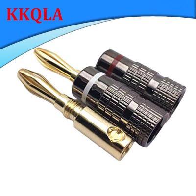 QKKQLA 1 Pair 4Mm Banana Plug Straight Pre Amplifier Gold Plated Connector Solder Free Audio Jack Speaker Adapter