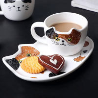 Child Cute Cat Ceramics Coffee Mug Set With Saucers Spoon Handgrip Animal Mugs With Tray Creative Drinkware Tea Milk Cup Gift