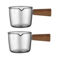 Transparent Small Milk Jug High Borosilicate Glass Small Milk Jug Mini Coffee Cup with Wooden Handle