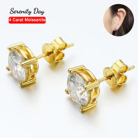 Serenity สี่กรงเล็บ4กะรัตคู่สีทอง Moissanite ต่างหูสตั๊ดสำหรับผู้หญิง S925แผ่นเงิน Pt950สตั๊ดหูเครื่องประดับ