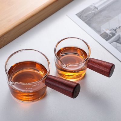 1 Piece Espresso Shot Glass 5070ML 2 Sizes to Choose Triple Pitcher Barista Single Spout with Wood Handle Measuring Cup