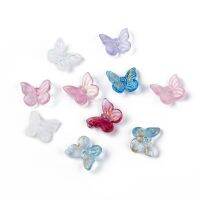 10pc Two Tone Transparent Spray Painted Glass Charms with Glitter Powder Butterfly Hot Pink 9.5x11x3mm Hole: 0.8mm