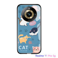 เคส Realme 11 Pro 5G Realme 11 Pro + 5G ลายการ์ตูนสุดหรูสำหรับเด็กผู้หญิงแมวสัตว์เลี้ยงแมวฝาหลังกระจกเทมเปอร์เคสมือถือกันกระแทกมันวาว