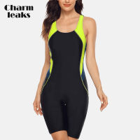 Charmleaks Women‘s Pro Sports Swimwear Athlete Sports Swimsuit Boyleg Beach Wear Colorblock Racerback Bathing Suits