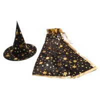 2Pcs/Set Kids Childrens 39; Halloween Costume Witch Cloak Cape and Hat Cosplay Prop