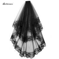 Lakshmigown Cheap Short Black Veil with Comb Gothic Bridal Two Layers Veils Wedding Accessories Lace Edge