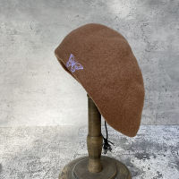 ? Special-Interest Design Butterfly Embroidered Leather Wool Beret Womens Autumn And Winter Big Top Giant Face Small Bud Painter Hat