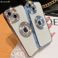 Luxury Plating Glitter Diamond Transparent Case For iPhone 14 13 12 11 Pro Max Rhinestone Camera Lens Protector On 14plus Cover