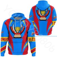 New African Region Democratic Republic of Congo Action Flag Hoodie Retro Harajuku Sports Casual Print Crew Neck Sweater