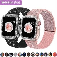 Tali nilon Bohemian untuk jam tangan Apple seri ultra 8 7 41mm 45mm 49mm 38mm gelang Scrunchie elastis iWatch 3 6 5 Se Band 40 44mm