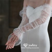 ஐ№ CC Long Gloves Wedding Events Women Accessories Bridal Dress Engagement Fingerless Gants White Color Tulle Romantic Sleeve WG053