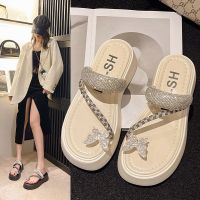 The fairy female 2023 new summer cooling slippers diamond set of toe sandals clip toe flip-flops