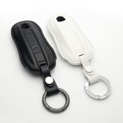 ซอง Fob ฝาครอบเคสกุญแจรถยนต์สำหรับ Porsche Macan Panamera Cayenne 911 718เปลือกพวงกุญแจอุปกรณ์เสริมหนังแท้