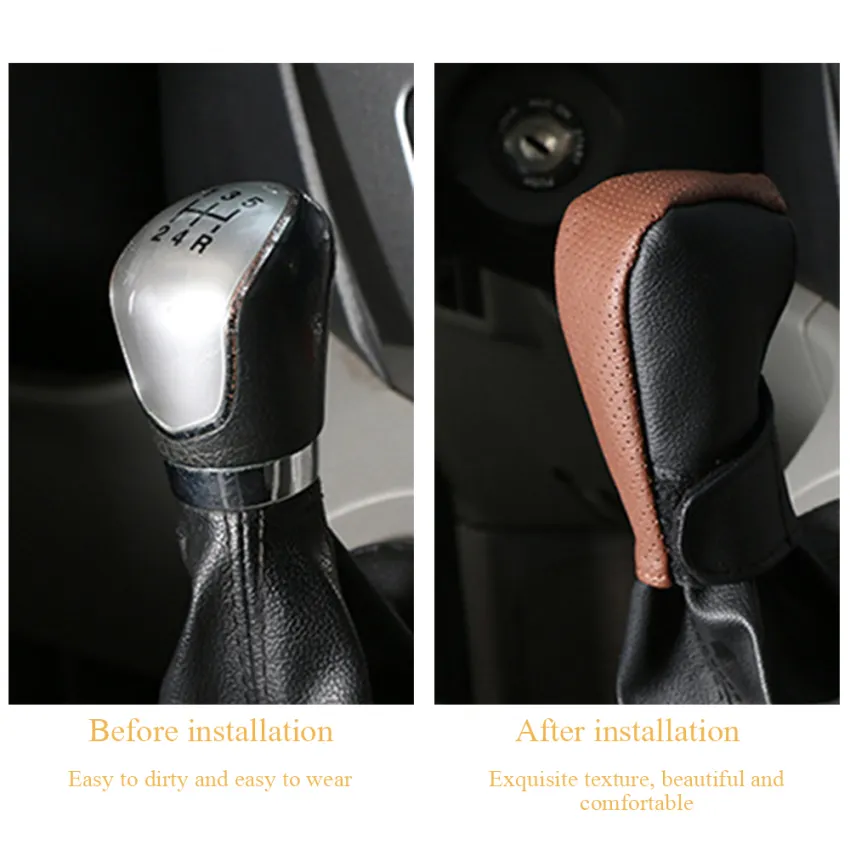 Car Gear Shift Knob Cover PU Leather Car Handbrake Non-slip Universal  Protector