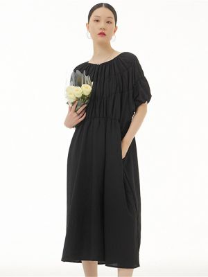 XITAO Dress Pleated Pullover Black Casual Loose Dress