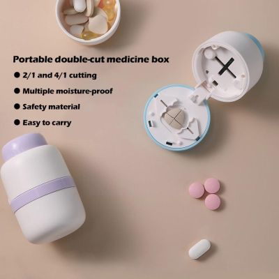 【LZ】owudwne Portable 2-in-1 Pill Box With Pill Cutter For Cutting Small Pills Or Large Pills In Half   Quarter Travel Pill Organizer C Y4O9