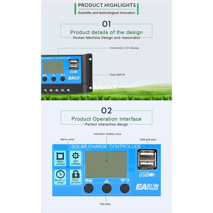 เครื่องควบคุมการประจุพลังงานแสงอาทิตย์-ตัวควบคุมระบบอัจฉริยะชาร์จและปล่อยไฟฟ้าโซลาร์เซลล์10a-20a-30a