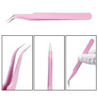 2pcs Stainless Steel Pink Straight + Bend Tweezer For Eyelash Extensions Nail Art Nippers for Picker Rhinestone Decoration Stickers