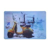 ป้ายสังกะสีวินเทจ Yellow Piaggio Vespa, ขนาด 20x30 ซม