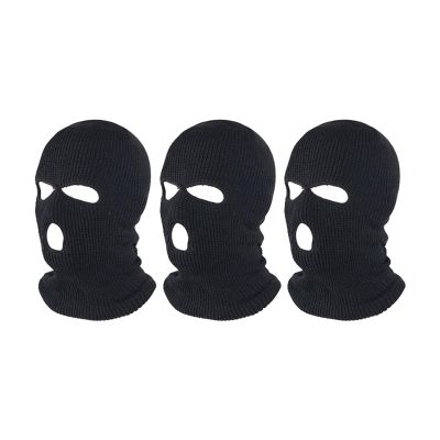 3X Full Face Cover Ski Mask Hat 3 Holes Windproof Knit Beanies Bonnet Winter Warm Unisex Caps Black