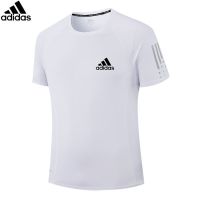 Adidase เสื้อยืดกีฬาเสื้อแขนสั้นผ้าไหมน้ำแข็งสำหรับผู้ชาย,เสื้อยืดแขนสามส่วนแบบหลวมใส่สบายระบายอากาศได้ดีแห้งเร็ววิ่งออกกำลังกาย