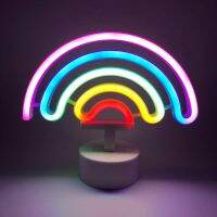 Rainbow Neon Sign LED Light with Holder Base USBBattery Operated Table Night Lamp for Bedroom Home Party Decorations Gifts